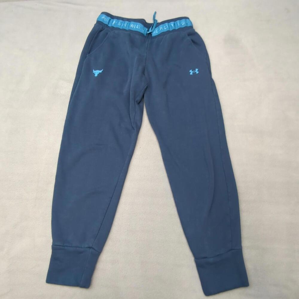 Under Armour Project Rock Joggers Mens L Blue Blood Sweat Respect Sweatpants